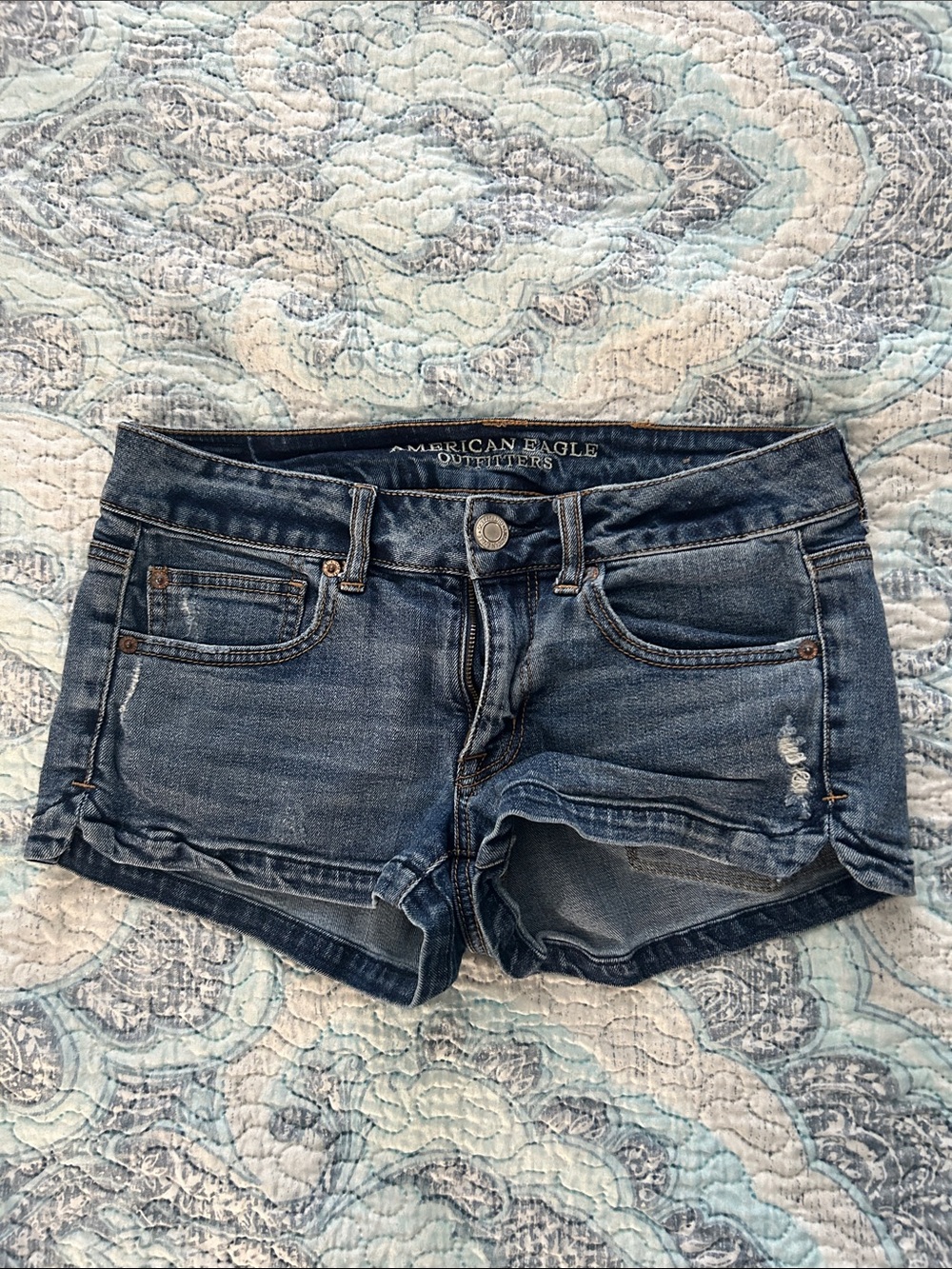 American Eagle Outfitters Distressed Dark Blue Denim Shorts